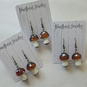 Mushroom Earrings on 100% Brass Earwires - Set of 3